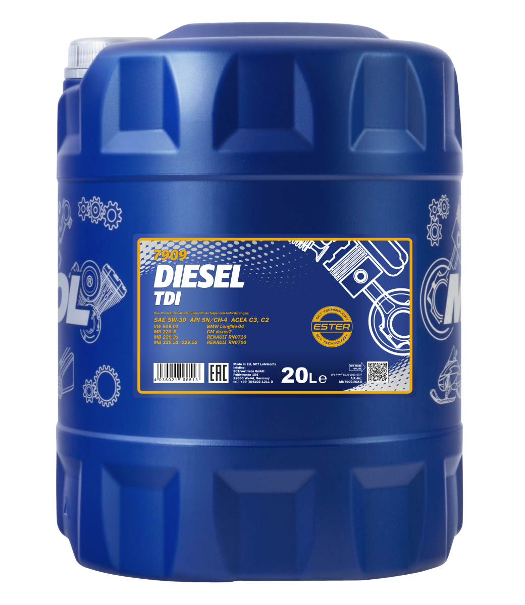 7909-020 масло мот.синт. Diesel TDI 5W/30 (20л) MANNOL; API SN/CH-4 и ACEA C2/C3