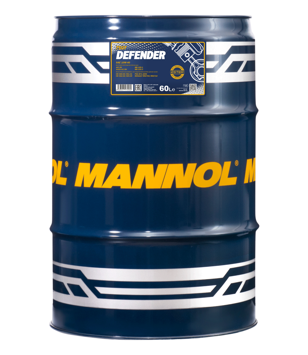 7507-060 масло мот.п/синт. Defender 10W40 (60л) MANNOL; API SN, ACEA A3/B4