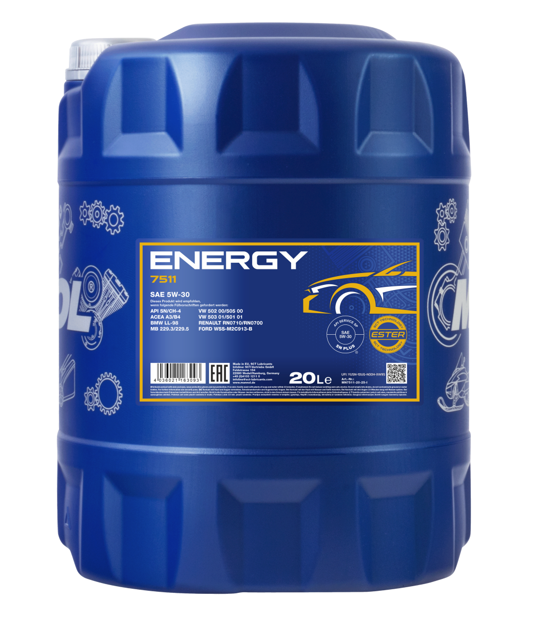7511-020 масло мот.синт. Energy 5W/30 (20л) MANNOL; API SN/CH-4, ACEA A3/B4