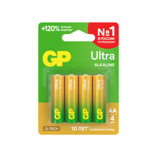 Батарейка алкалиновая GP Ultra G-Tech 15А АA (LR6), 4 шт.
