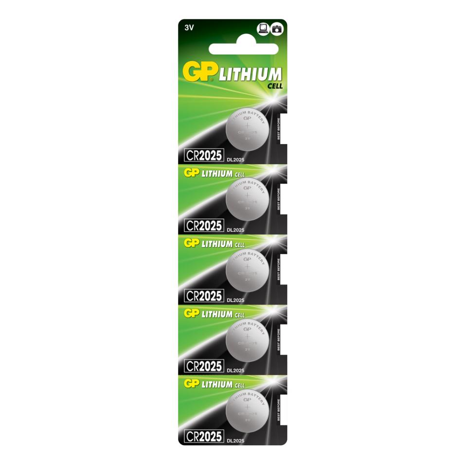 Батарейка литиевая дисковая GP Lithium CR2025, 5 шт.