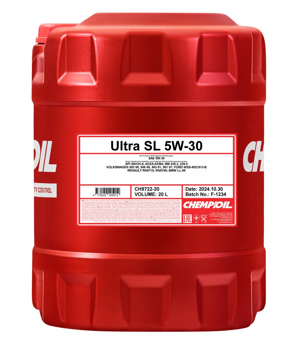 Ultra SN 5W-30 (А3 В4) синтетическое моторное масло 5W30 (4л) CHEMPIOIL 9722