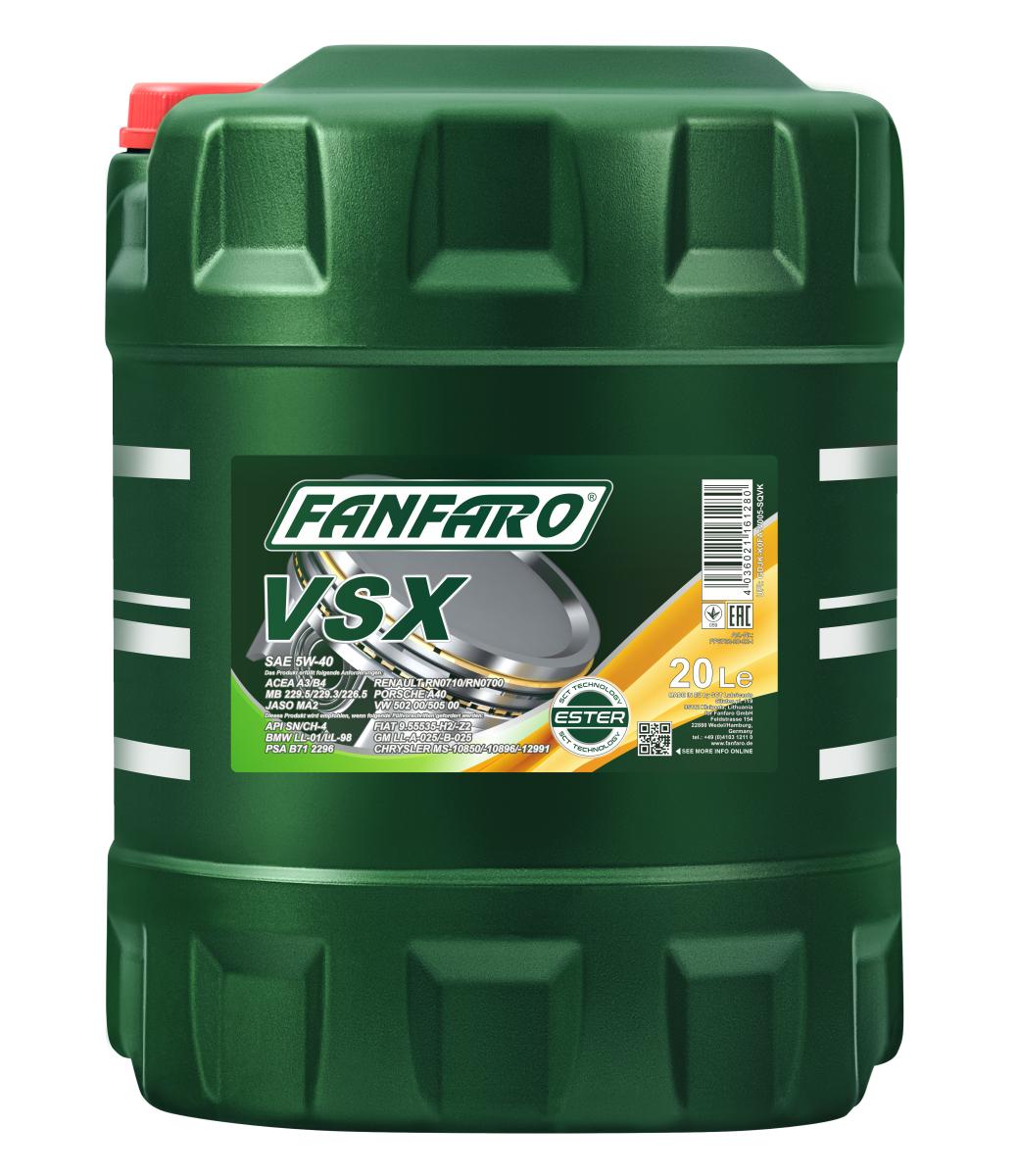6702-020 Масло моторное синтетическое VSX SAE 5W-40 (20л.) FANFARO