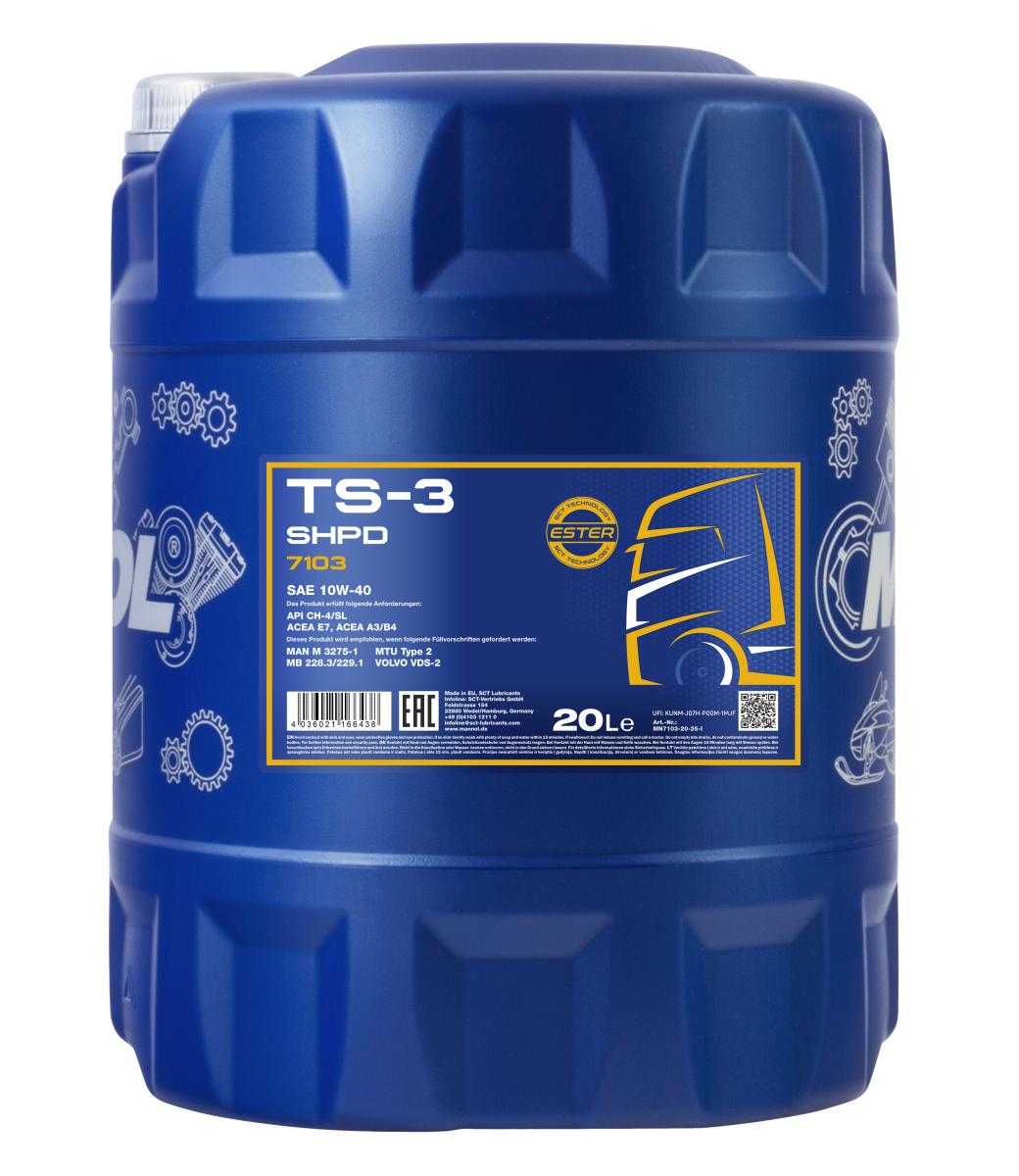 7103-020 Масло моторное полусинтетическое TS-3 UHPD Extra 10W-40  (20л) MANNOL