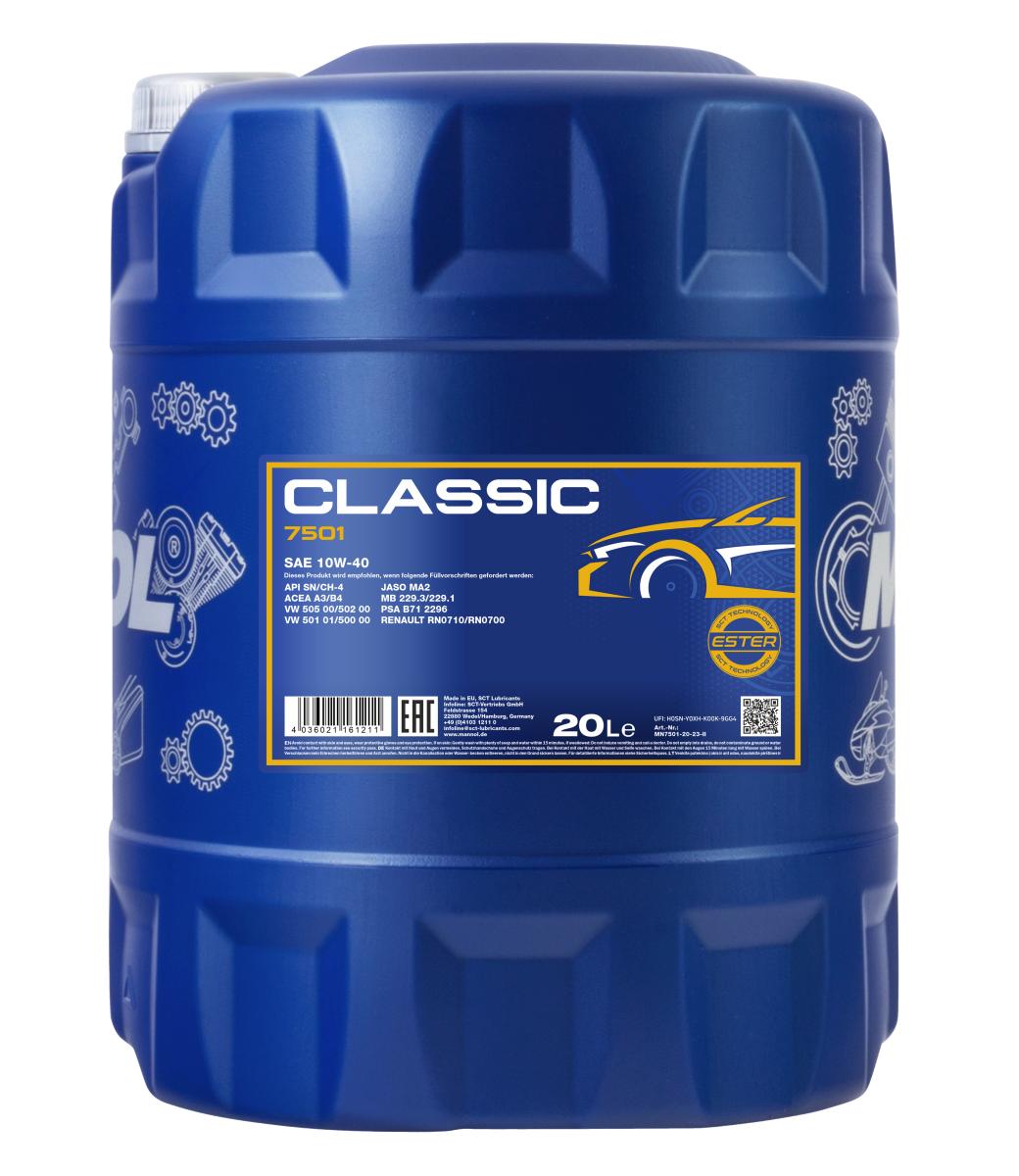 7501-020 масло мот.п/синт. Classic 10W40 (20л) MANNOL; SN/CH-4/A3/B4