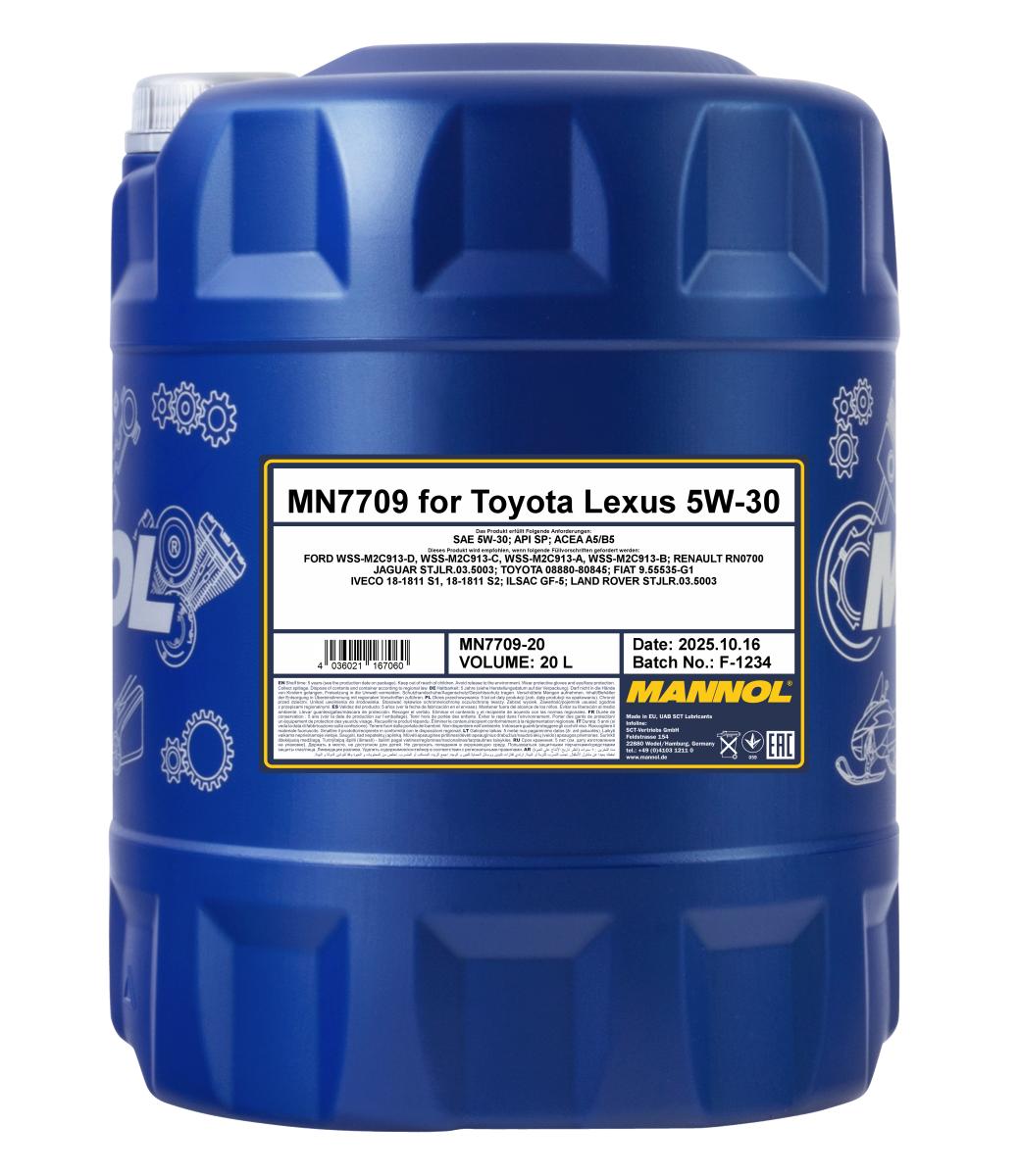 7709-020 масло мот.синт. For Toyota Lexus 5W-30  (20л) MANNOL; API SN Plus, ACEA A5/B5