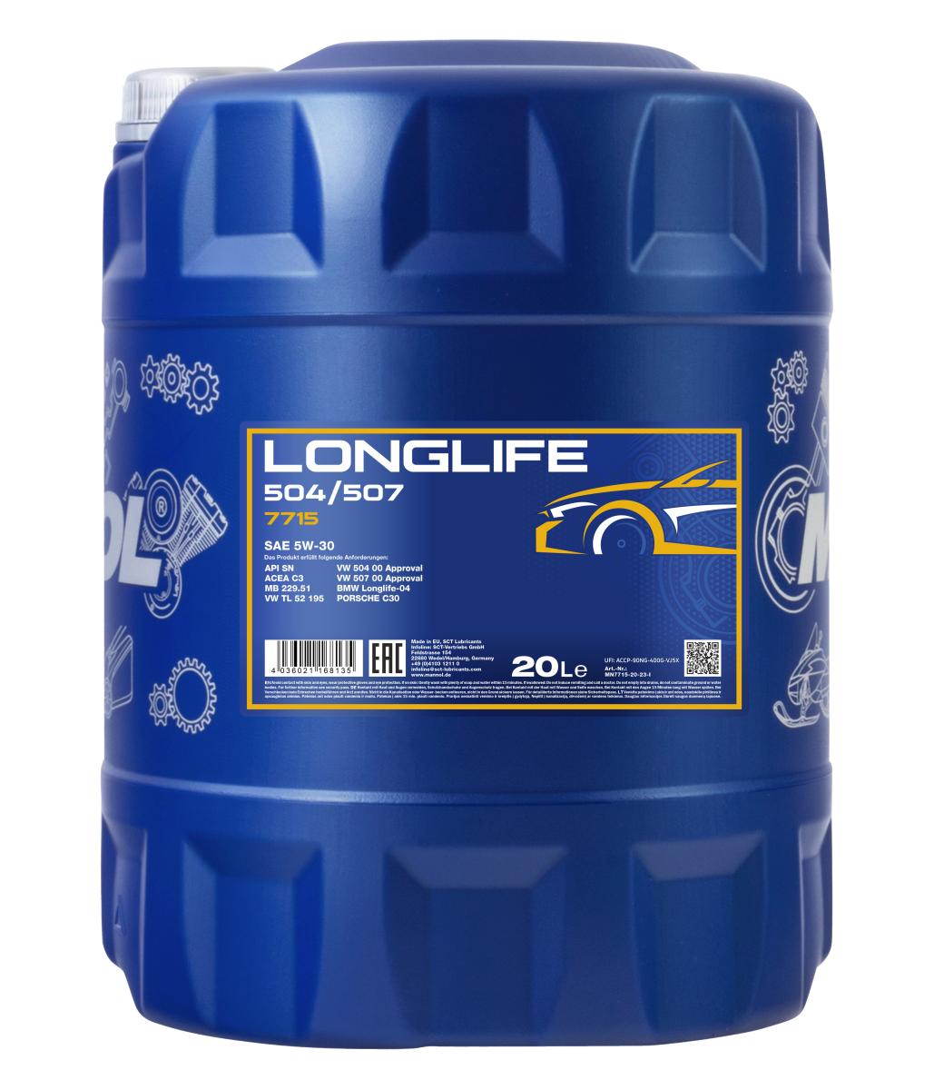 7715-020 масло мот.синт. Longlife 504/507 5W-30  (20л) MANNOL; API SN/CF, ACEA C3