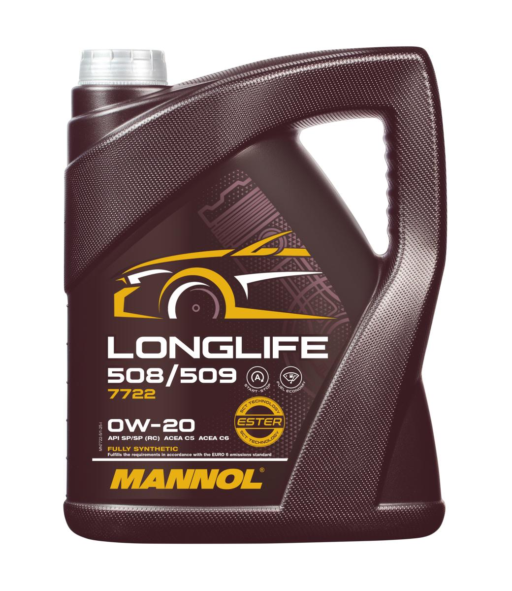 7722-005 масло мот.синт. Longlife 508/509 0W-20  (5л) MANNOL; API SP (RC) ACEA C5