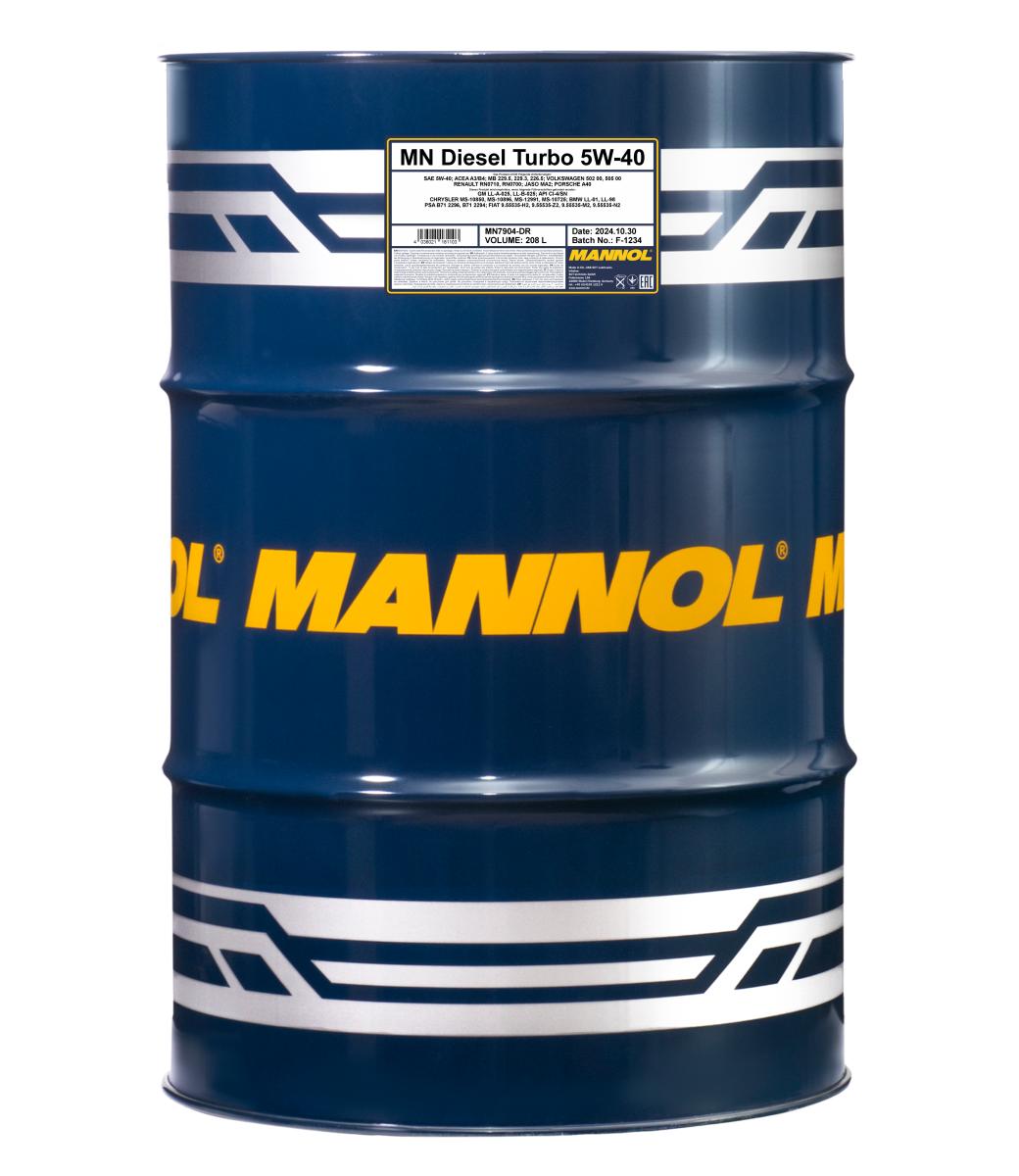 7904-208 масло мот.синт. Diesel Turbo 5W/40 (208л) MANNOL; API CI-4/SN, ACEA A3/B4