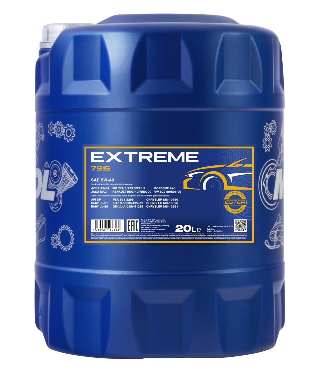 7915-020 масло мот.синт. Extreme 5W/40 (20л) MANNOL; API SN/CH-4 ACEA A3/B4