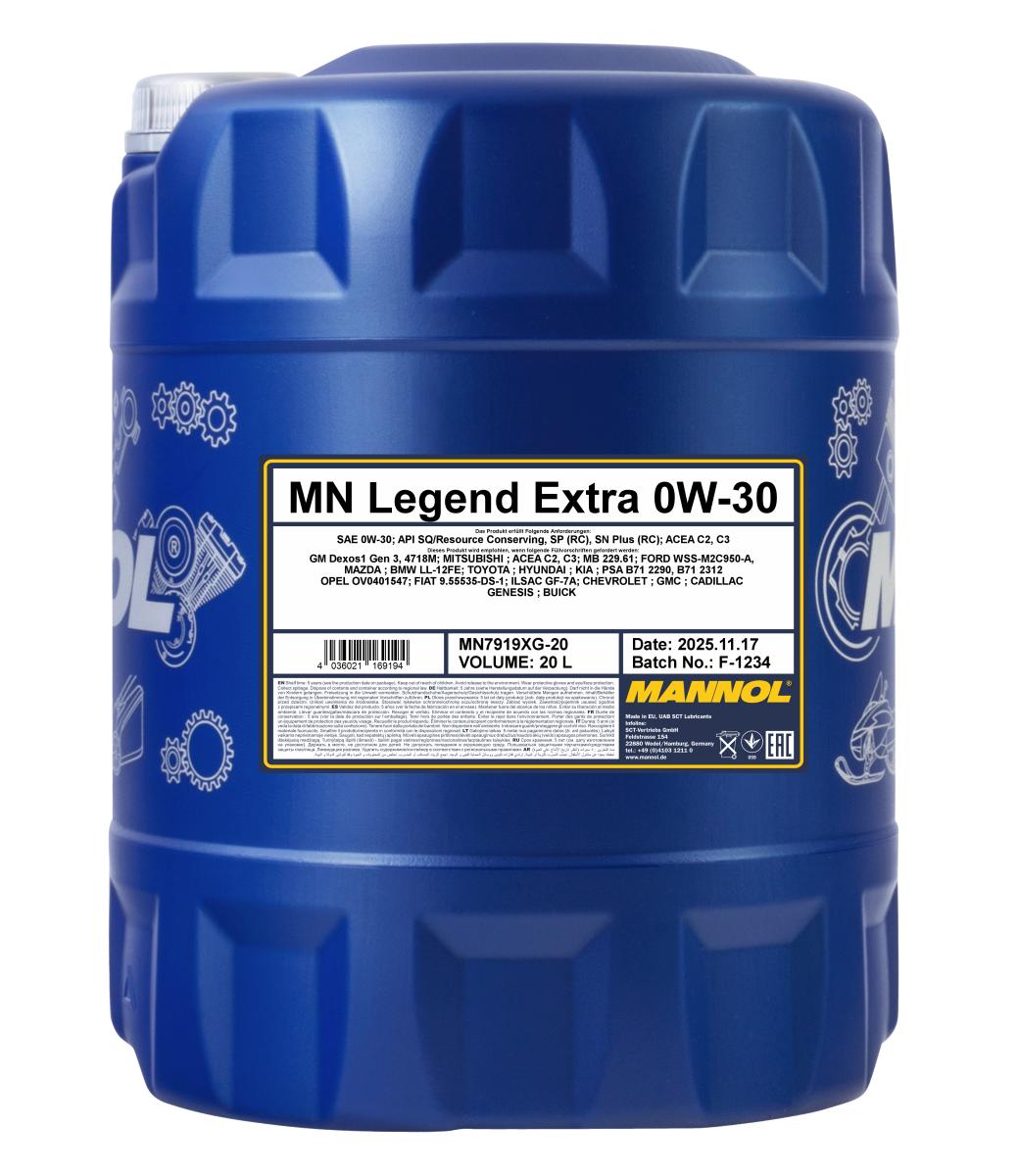 7919-020 масло мот.синт. Legend Extra 0W-30  (20л) MANNOL; API SP ACEA C3