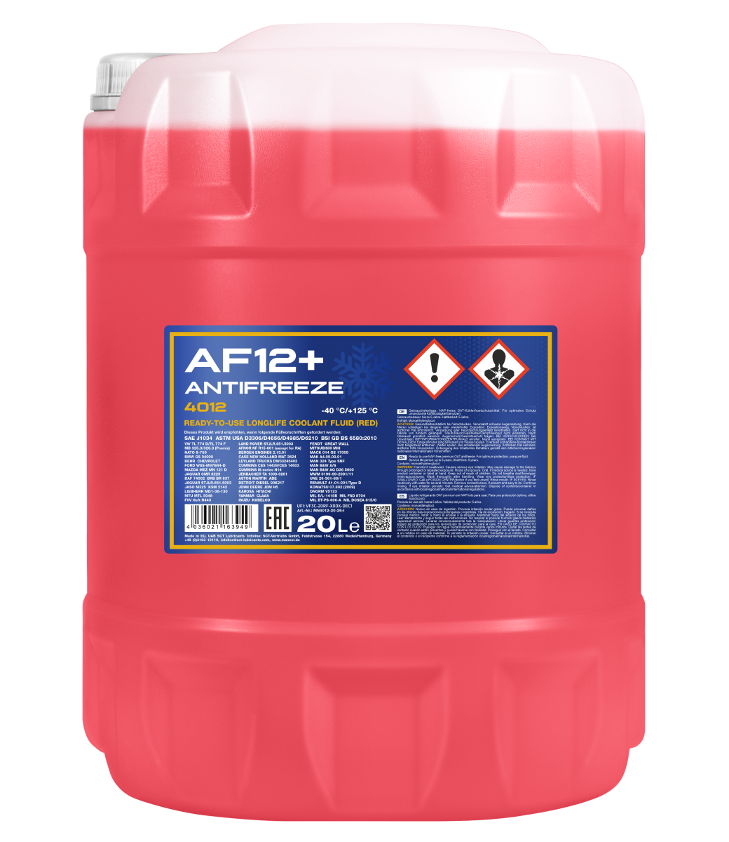 Антифриз красный AF12+ (-40°C) Longlife (20л) MANNOL 4012