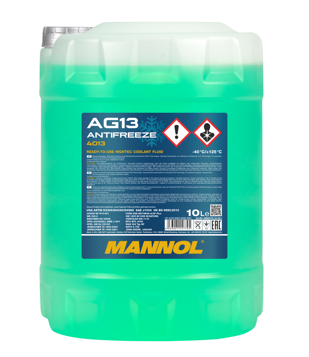Антифриз зелёный AG13 (-40°C) Hightec (10л) MANNOL 4013