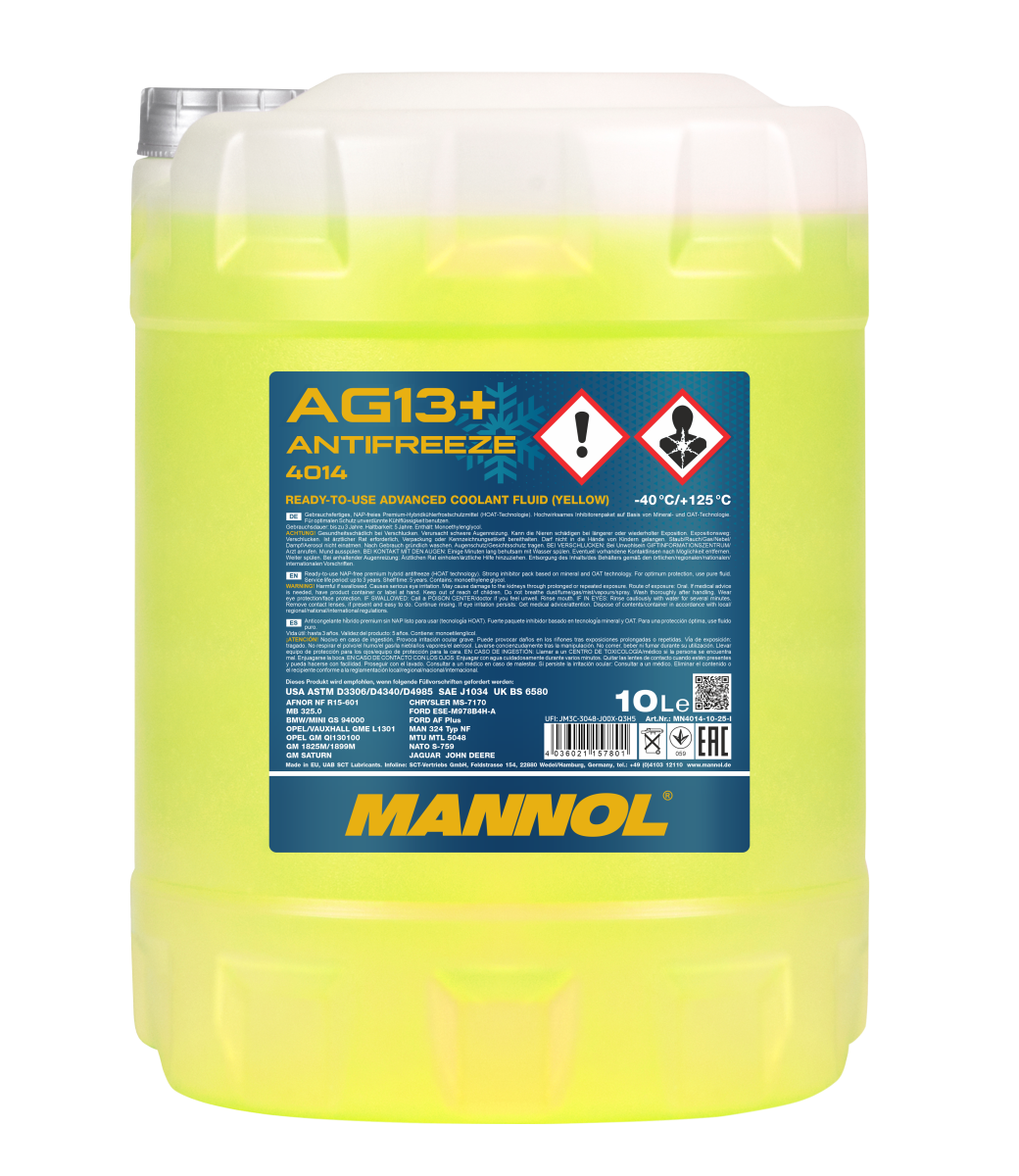 Антифриз жёлтый AG13+ (-40°C) Advanced (10л) MANNOL 4014
