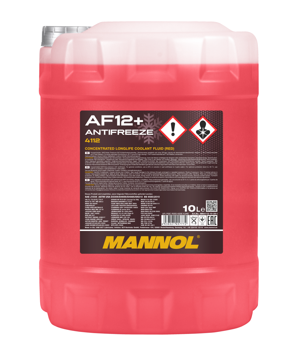 Антифриз красный концентрат AF12+ Longlife (10л) MANNOL 4112