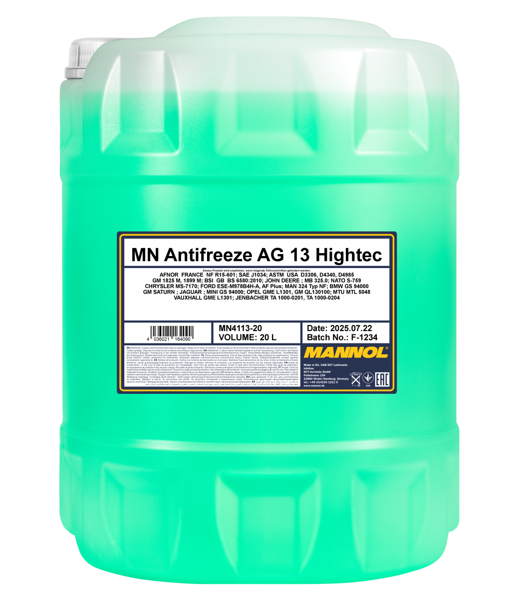 Антифриз зелёный концентрат AG13 Hightec (20л) MANNOL 4113