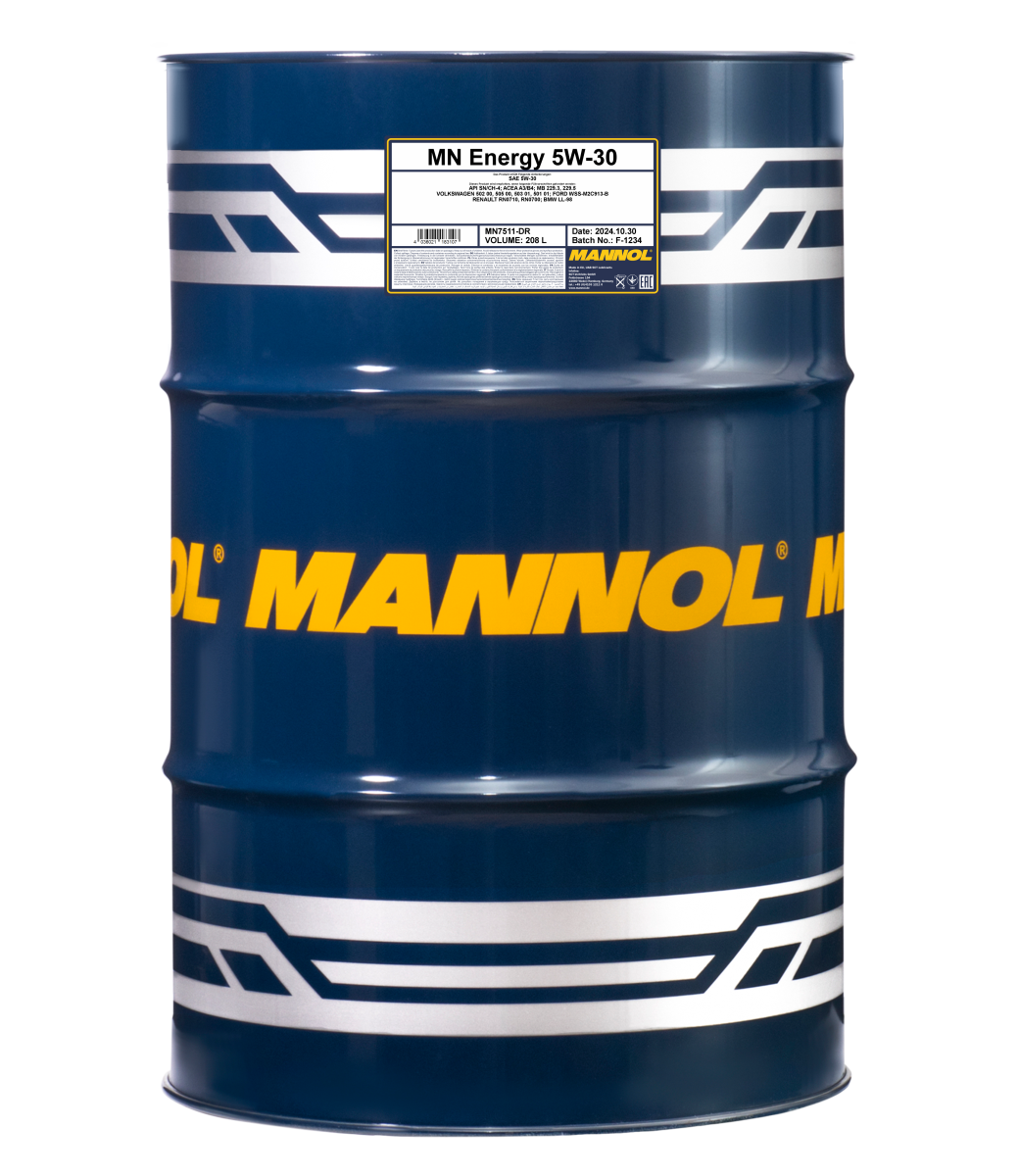 7511-208 масло мот.синт. Energy 5W/30 (208л) MANNOL; API SN/CH-4, ACEA A3/B4