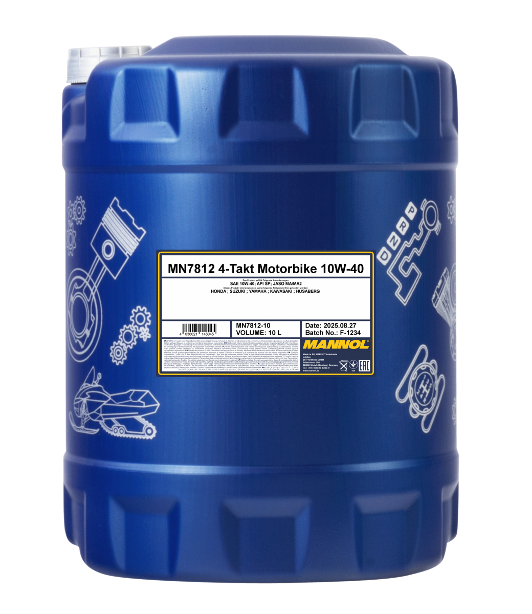 7812-010 масло мот.синт. для мотоциклов 4-Takt Motorbike 10W40 (10л) MANNOL; API SL JASO MA/MA2