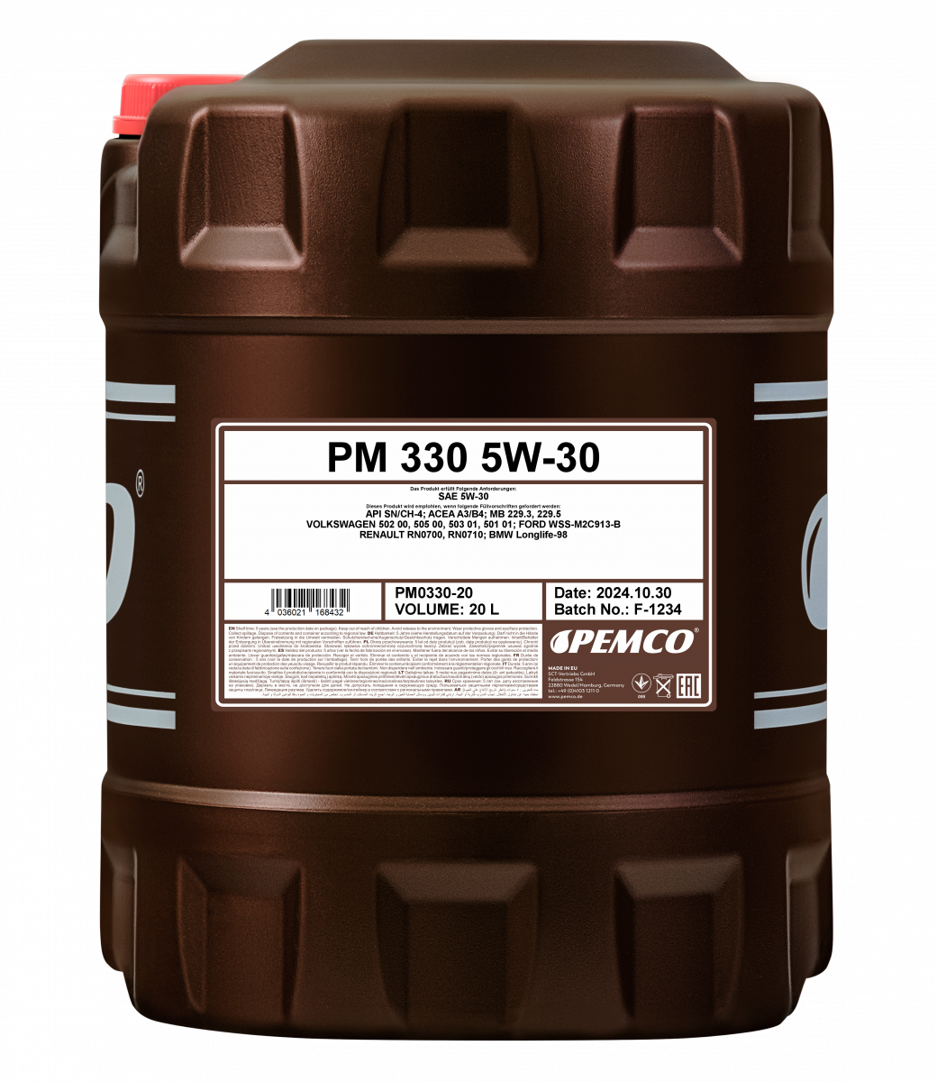 Масло моторное синтетическое универсальное всесезонное 330 SAE 5W-30 (20л) Pemco