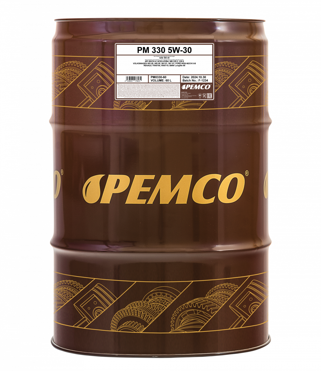 Масло моторное синтетическое универсальное всесезонное 330 SAE 5W-30 (60л) Pemco