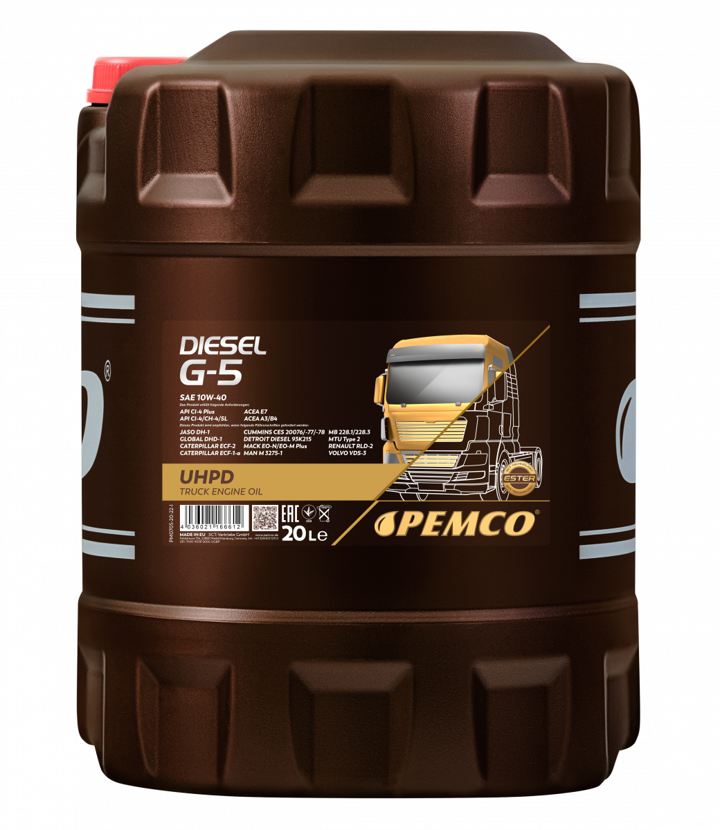 Масло моторное полусинтетическое универсальное всесезонное Diesel G-5 UHPD SAE 10W-40 (20л) Pemco