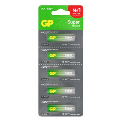 Батарейка алкалиновая GP Super G-Tech 15А АА (LR6), 5 шт.