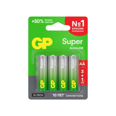 Батарейка алкалиновая GP Super G-Tech 15А АA (LR6) , 3+1 шт.