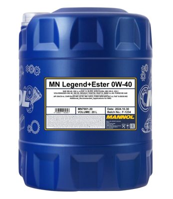 7901-020 масло мот.синт. Legend + Ester 0W-40  (20л) MANNOL; API SN/CH-4, ACEA A3/B4