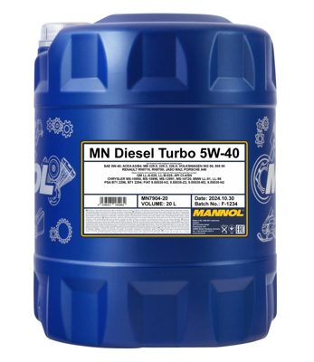 7904-020 масло мот.синт. Diesel Turbo 5W/40 (20л) MANNOL; API CI-4/SN, ACEA A3/B4